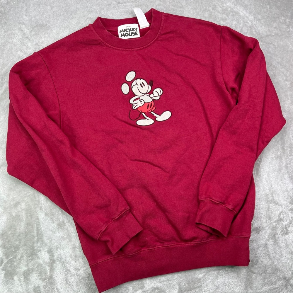 Disney Mickey Mouse Sweatshirt Women Small Red Genuine Mousewear Fleece Crewneck
